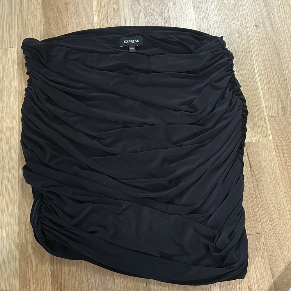 Express Black Draped Skirt Business Formal
Size XL Comfy Stretch Cinched Lined